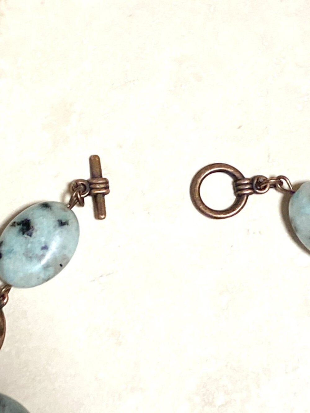 2/$20, Natural Kiwi Stone Bracelet, Genuine Gemstone & Copper Links - Picture 5 of 10
